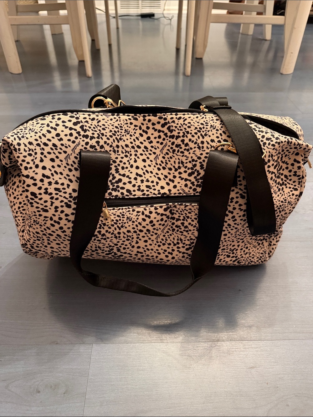 Leopard Travel Duffel Bag with Black Straps